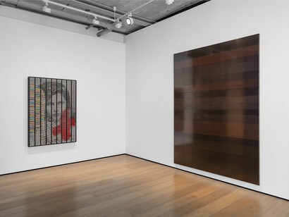 Gregor Hildebrandt, Auf falscher seite in die falsche richtung (On the wrong side in the wrong direction), exhibtion view. Courtesy of Almine Rech Gallery