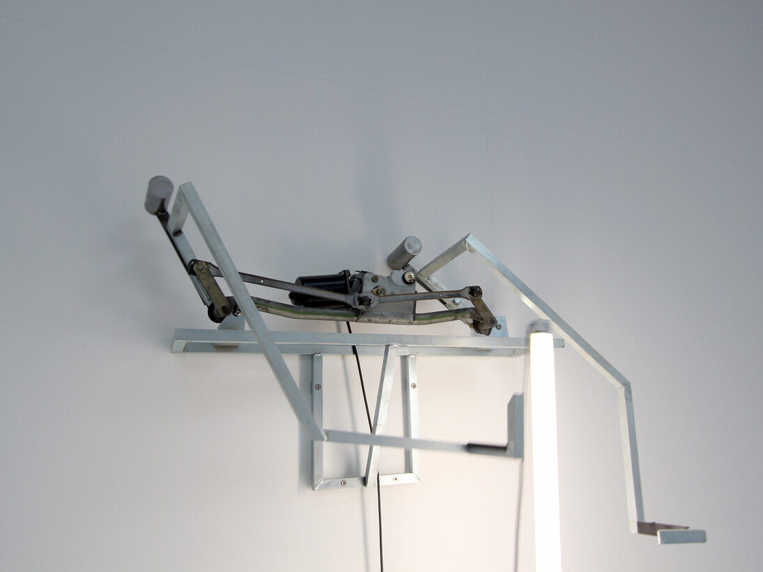 Catch, Mark Davey, 2012, Steel, motor and fluorescent light, 150 cm x 200 cm. Courtesy of the artist and The RYDER Projects, London
