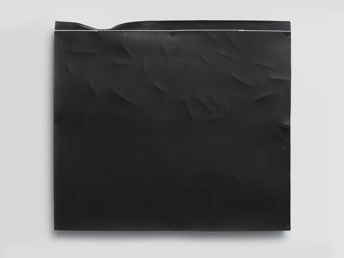 Kishio Suga, Verge of a Broken Boundary, 1977, Rubber, wood, paint, marker ink, 43,3 x 49 x 3,5 cm, 17 x 19 1/4 x 1 3/8 inches © Kishio Suga, Courtesy of the artist and Almine Rech Gallery