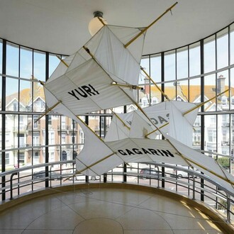 Installation shot of Simon Patterson: Safari: an exhibition as expedition featuring Manned Flight 1999-
Photo: Nigel Green, Courtesy De La Warr Pavilion