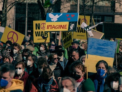 Protest in Valencia, Spain against the invasion of Ukraine by Russia