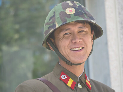 A North Korean soldier in full military attire