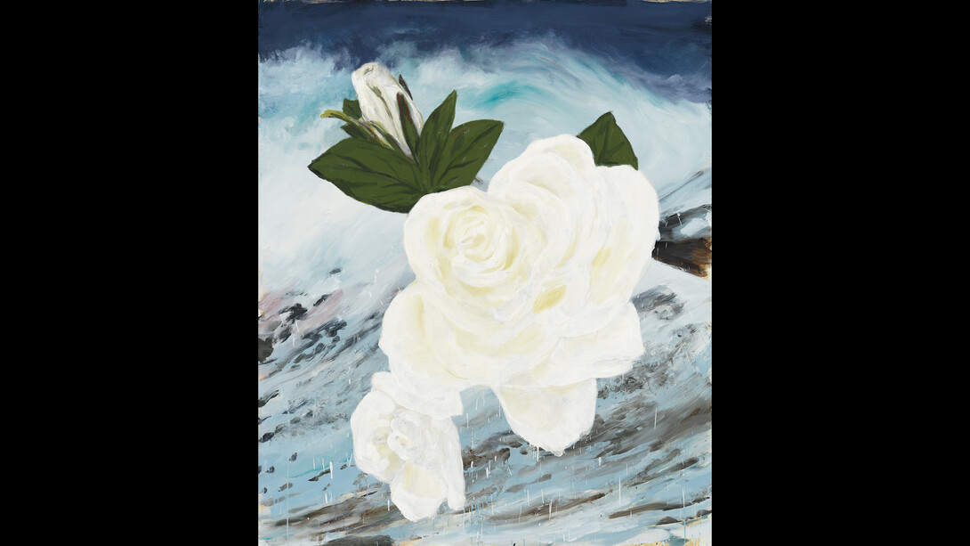 Enrique Martínez Celaya, The Omen (Gardenia), 2023, oil and wax on canvas, 72x60 inches. Courtesy the artist and Miles McEnery, NYC