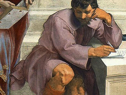 Eraclito, Scuola di Atene, particolare