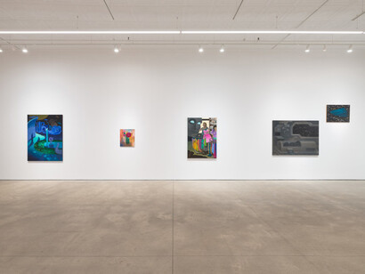 Hortensia Mi Kafchin, Paintings made for aliens above, exhibition view. Courtesy of P·P·O·W 