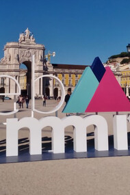 WebSummit sign on the Commerce Square (Praça do Comércio), in Lisbon, Portugal, on 6 November 2017