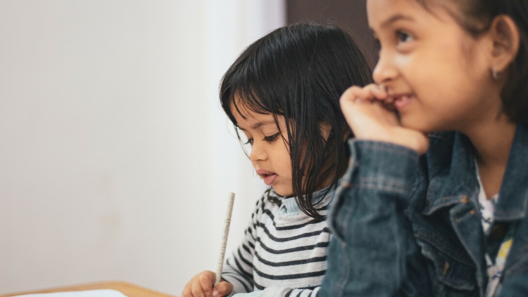 Happy children learning at school in Morocco