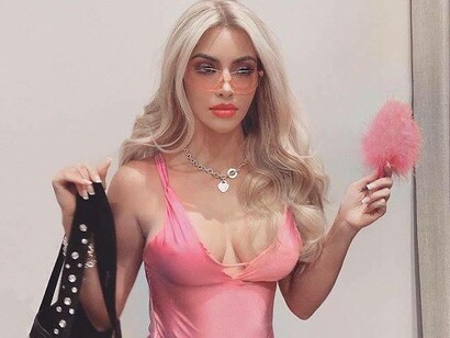 Kim Kardashian transformed into a barbie bimbo