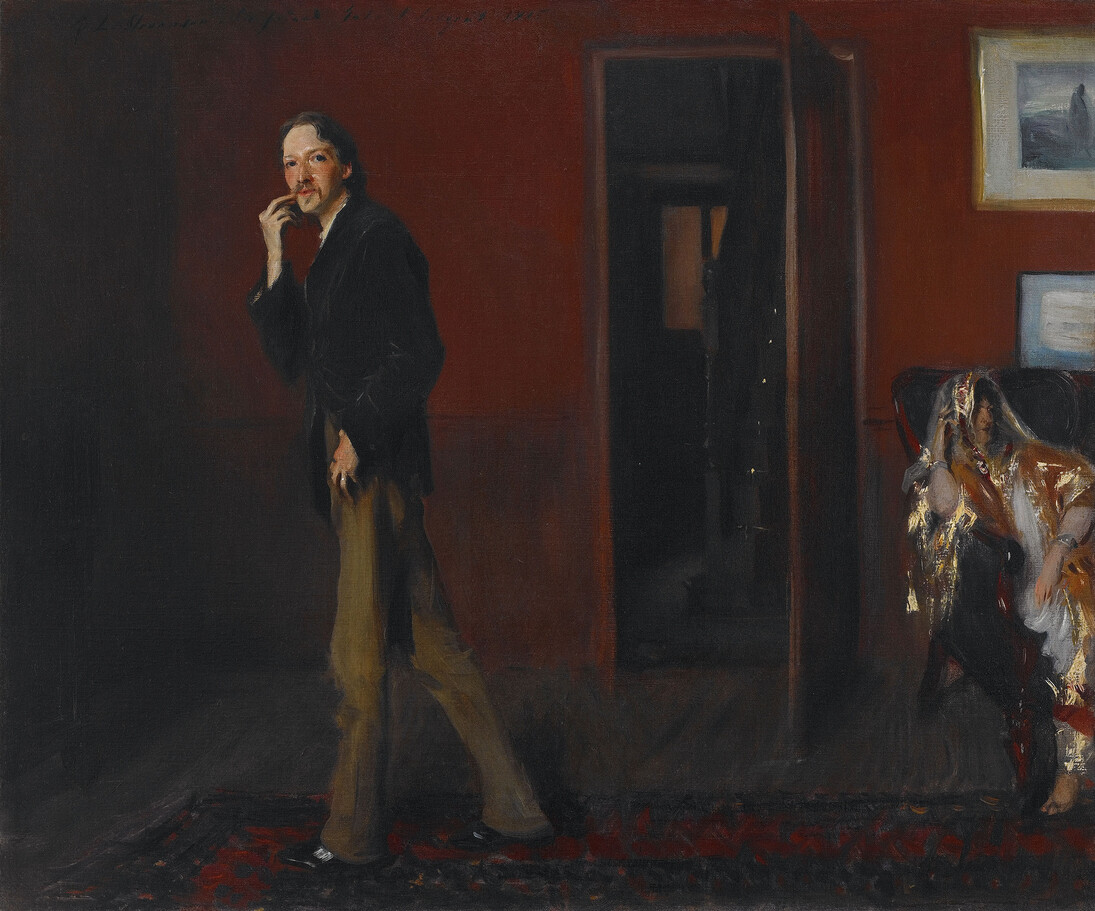 John Singer Sargent (American, Florence 1856–1925 London)
Robert Louis Stevenson and His Wife, 1885
Oil on canvas
20–1/4 × 24–1/4 in. (51.4 × 61.6 cm)
Crystal Bridges Museum of American Art, Bentonville, Arkansas
Photo: © Crystal Bridges, Museum of American Art, Bentonville, Arkansas