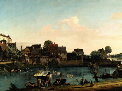 Bernardo Bellotto, Pirna dal villaggio dei pescatori, 1753-1754 olio su tela, 
136 x 237 cm. Gemäldegalerie Alte Meister, Staatliche Kunstsammlungen Dresden (626) © 2016. Foto Scala, Firenze/bpk, Bildagentur fuer Kunst, Kultur und Geschichte, Berlin