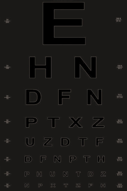 Las gráficas experimentales desarrolladas en 1861 utilizaban símbolos abstractos, pero las tablas de Snellen publicadas en 1862 utilizan caracteres alfanuméricos mayúsculos