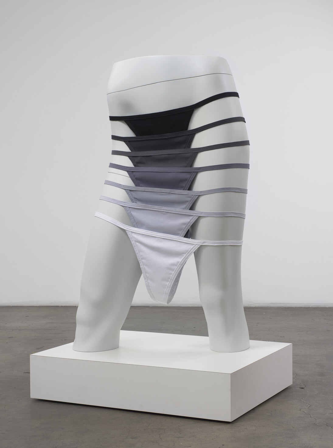 Amanda Ross-Ho, Untitled Sculpture (ONCE U GO
BLACK), 2015, High density foam with, urethane coating, latex paint, knit jersey, thread, wood, steel,
and formica. 37.5 x 75.5 x 48”