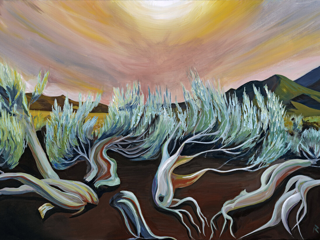 JR Rapier, Firedance, Acrylic on Canvas, 36" x 48", Courtesy of Agora Gallery