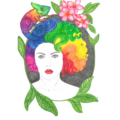 Viviana Cazzato, Stefania, penne rollerball multicolor su carta canson 300 g, formato A3, 2021