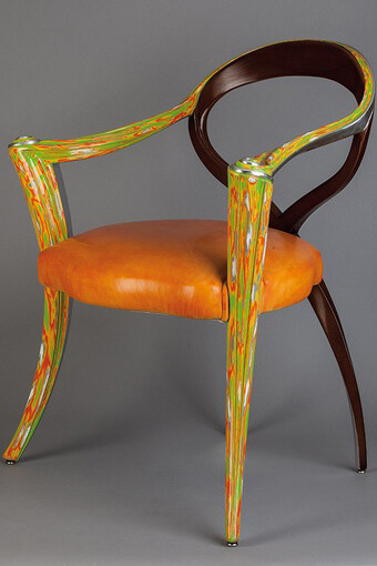 NOI Paris, Opus chair, orange/green "CrazyGlass"
finishing, orange upholstery, 86 x 74 x 60 cm,
33 7/8 x 29 1/8 x 23 5/8 in, courtesy of Gallery Elena Shchukina