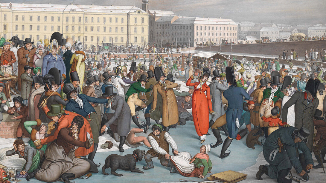 Georg Emanuel Opitz, Ice skating in the frozen harbor of the Wiener Neustadt Canal in front of the Stubentor, 1805. Courtesy of Wien Museum