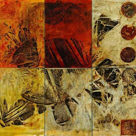 Canan Tolon, Untitled (polyptych), 2001, rust and pigment on canvas, 140 x 180 cm (55 x 71 in). Tim and Nancy Howes, private collection. Photo: Eli Ridgway