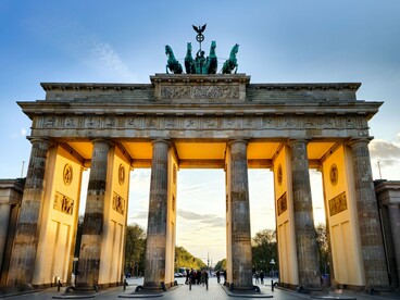 The Brandenburg Gate in Berlin, Germany, representing the nation's journey from division and conflict to unity and renewed influence in Europe