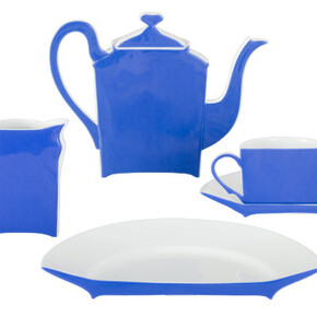 Demi Tasse" Coffee Service, Design by Arman (Armand Piere Fernandez (1928-2005))), Producted by Bernardaud Limoges1990LimogesPorcelainPlate: 3 x 22 x 12,3 cm; Saucer: 2,6 x 15,8 x 8,3 cm; Coffee cup: 2 x 11,2 x 4,5 cm; Coffeepot: 16,5 x 22 x 7,5 cm; Pot lid: 4,7 x 7,8 x 5 cm; Sugar bowl: 9,8 x 14 x 6cm; Creamer: 12 x 11,5 x 5 cm; Lid: 3,5 x 7 x 5 cm
