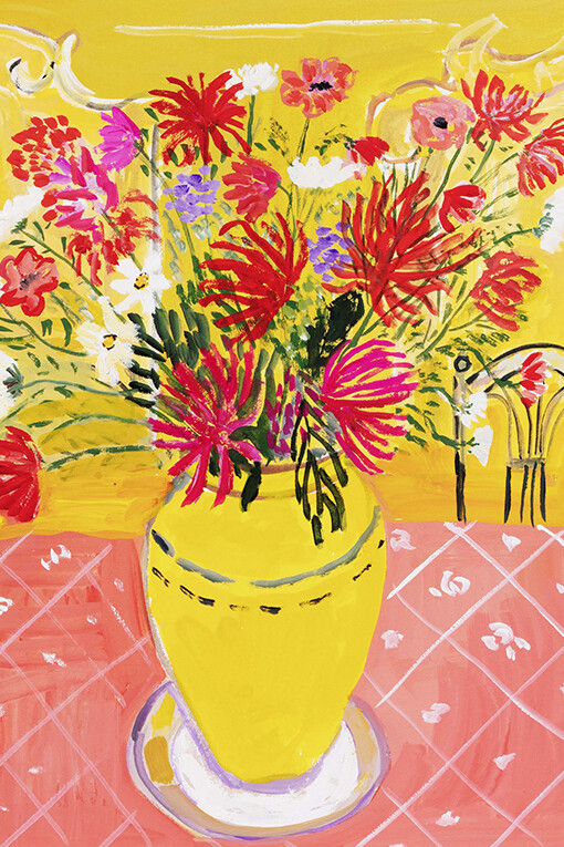 Maira Kalman, Monet's vase with flowers at Giverny, 2023. Courtesy of Mary Ryan Gallery 