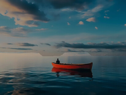 A picturesque scene unfolds as a boat gracefully drifts on the tranquil water, surrounded by the beauty of nature
