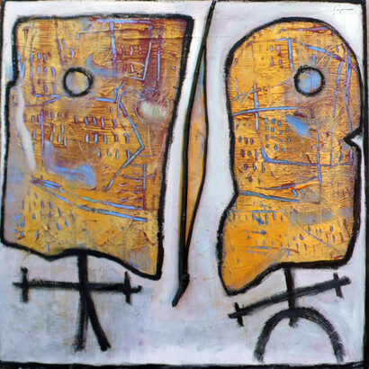 Gaspare Manos, Masque 12, 150 x 150 cm, oil paint, pure pigments, wood on canvas, 2012-14