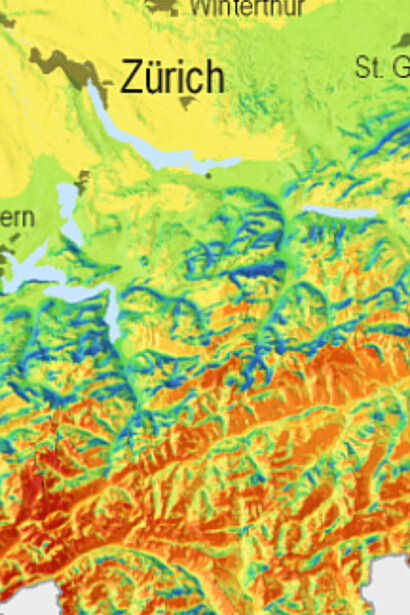 Mapa de radiación solar de Suiza