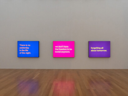 Tony Cokes, Let yourself be free, exhibition view. Courtesy of Kunstmuseum Liechtenstein with Hilti Art Foundation