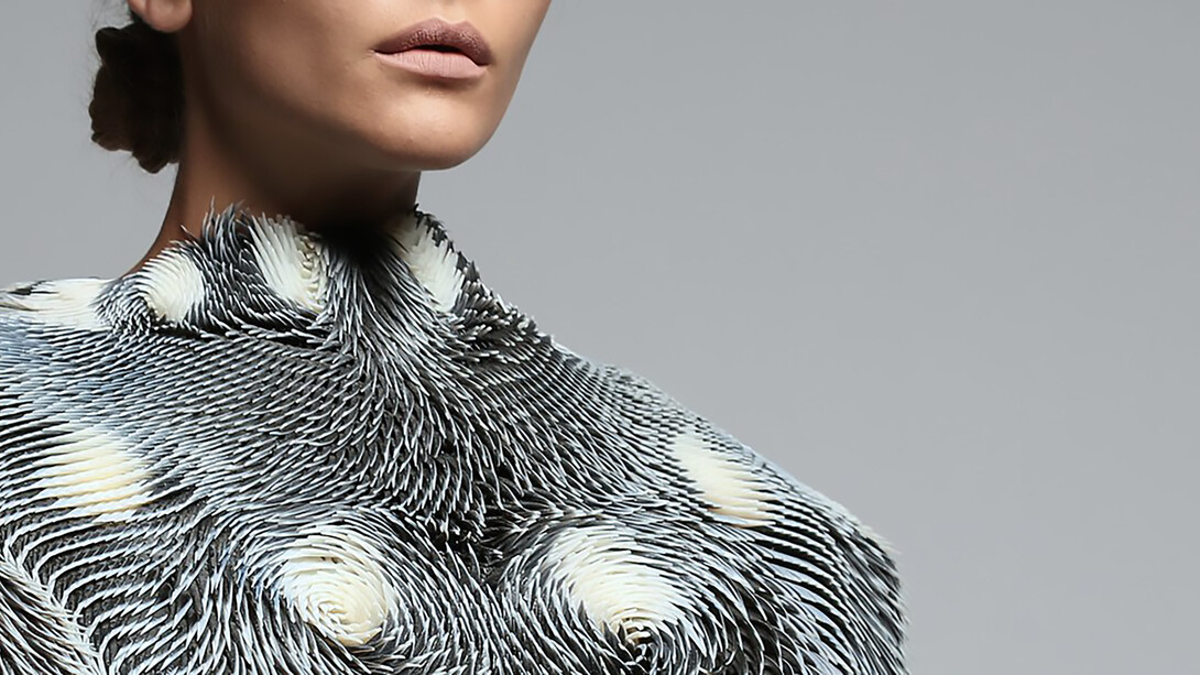 Caress of the Gaze by Behnaz Farahi envisions the future through a second-skin concept created with multi-material 3D printing technology