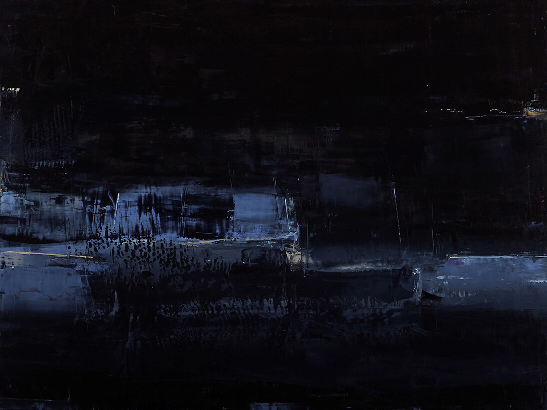 Until Dusk, London, oil paint on wood, 100 x 100 cm