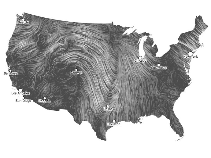 Fernanda Bertini Viégas (Brazilian, born 1971), Martin Wattenberg (American, born 1970). Wind Map. 2012. Interactive software. The Museum of Modern Art, New York. Gift of the designers.