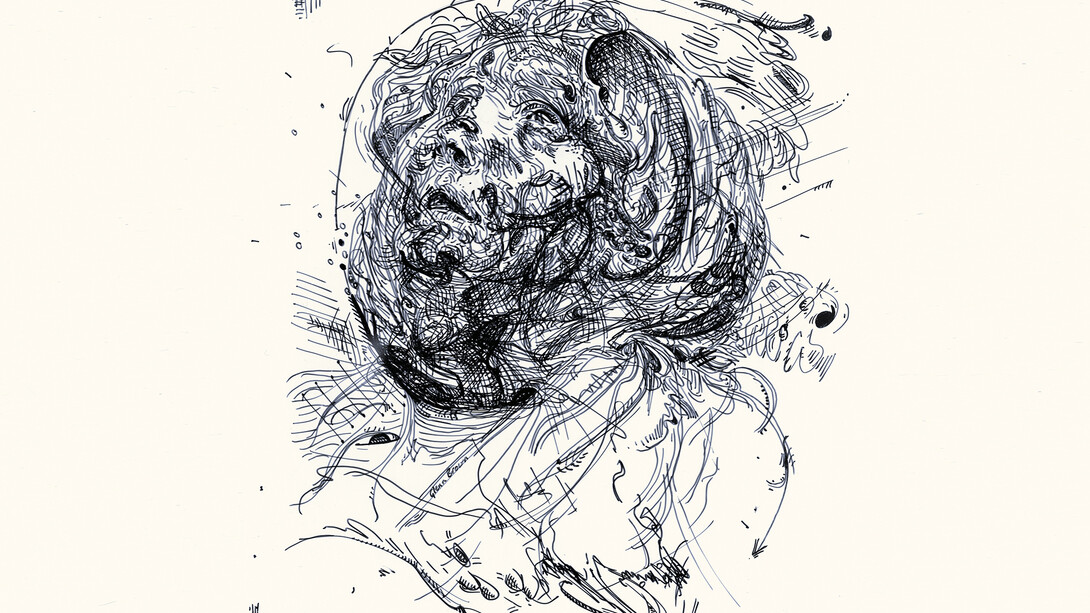 Glenn Brown, Drawing 1 (after Greuze), 2014, ink on polypropylene, 29,8 x 24,9 cm, Courtesy de l’artiste et de la Galerie Max Hetzler, Berlin | Paris
