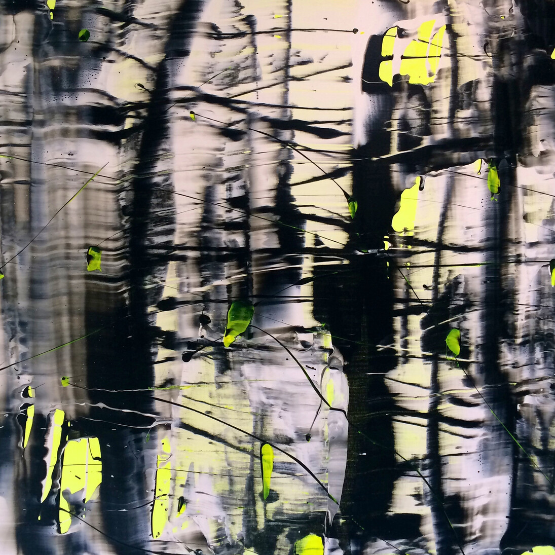 Ylva Kunze, Yellow Reflection, mixed media, 100 x 100 cm 