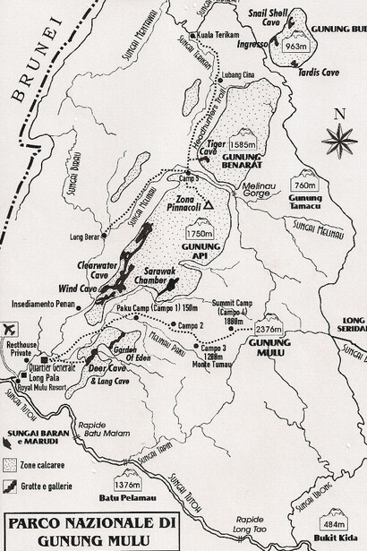 Gunung Mulu National Park, map drawn by Giò Barbieri