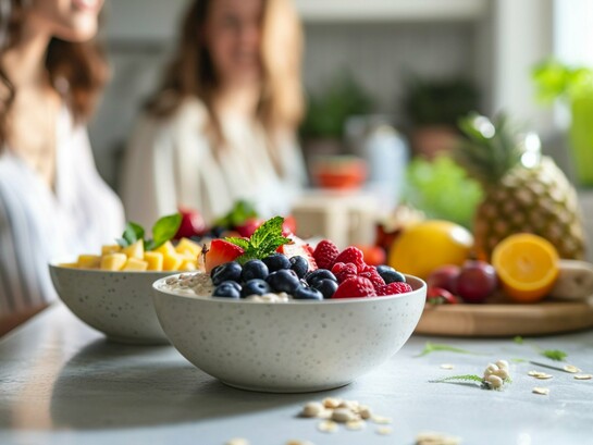 Bowls loaded with fruits and fibre, reflecting the connection between nutrition and inner balance