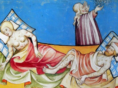 Ilustración medieval que muestra lo duro que era sufrir enfermedades hace siglos