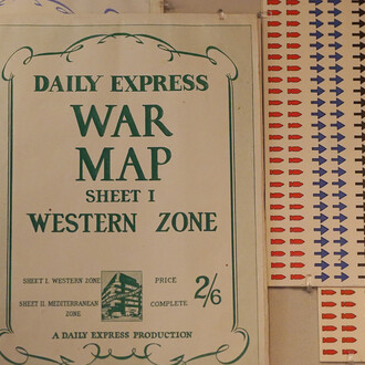 Daily Express war maps from 1944 and stickers. Courtesy of National Museum of Scotland