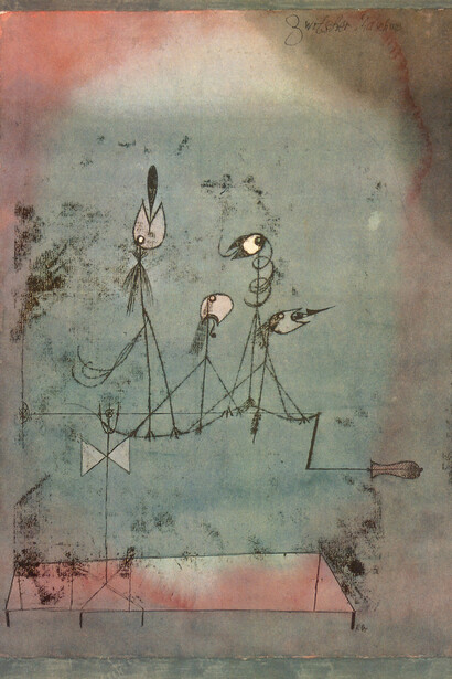 Ghost Chamber with the Tall Door, 1925. Sprayed and brushed watercolour, and transferred printing ink on paper bordered with gouache and ink, mounted on cardboard, 61 x 42.2 cm. The Metropolitan Museum of Art, New York. Exhibited at the Degenerate Art exhibition, 1937