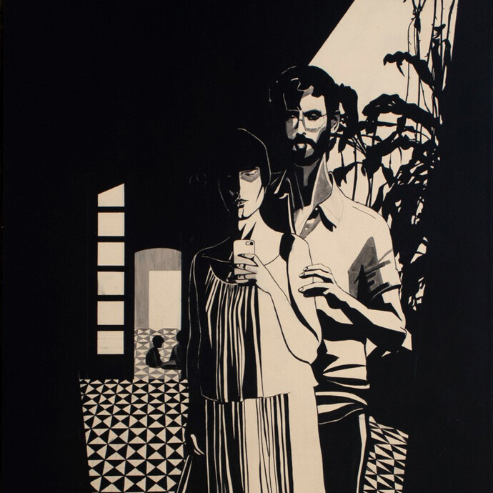 Hulda Guzmán, "- How high are you? - Yes" (detail), 60" x 60", 2014, acrylic on canvas