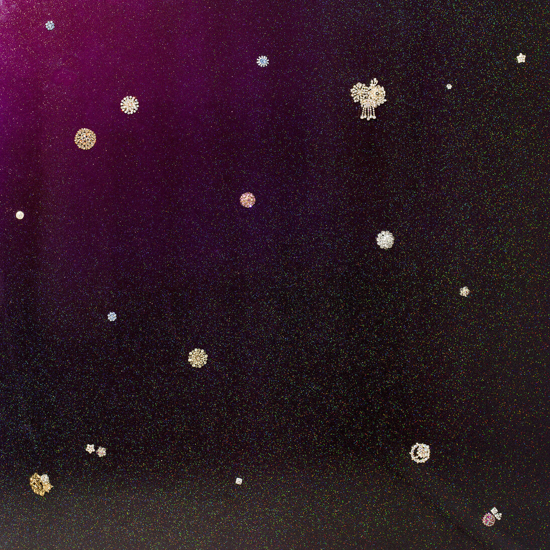 Carlos Rolón/Dzine, Constellation Lovers, 2014, Pearlized automotive paint, metal, quartz crystals on aluminium panel