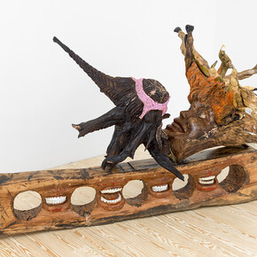 Ivan Witenstein, Rails to Trails, 2014, wood, acrylic, oil, wood burning, 57 x 96 x 76 inches