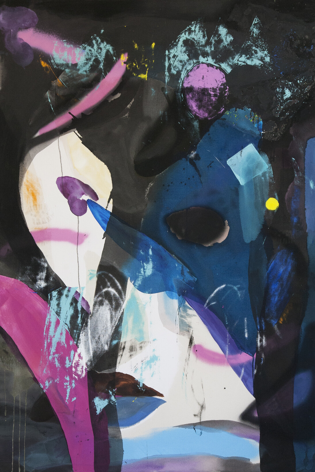 Caterina Silva, Floating head, acrylic, spraypaint, oil and oil fragments on canvas, 140 x 200 cm, 2015