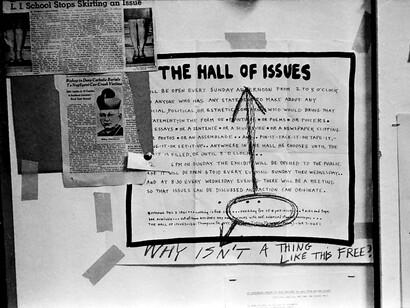 Steven Schapiro, Gra ti on announcement for Hall of Issues, Judson Memorial Church, New York, c. 1961, Digital print, printed 2016, 8 x 10 in. Courtesy the artist