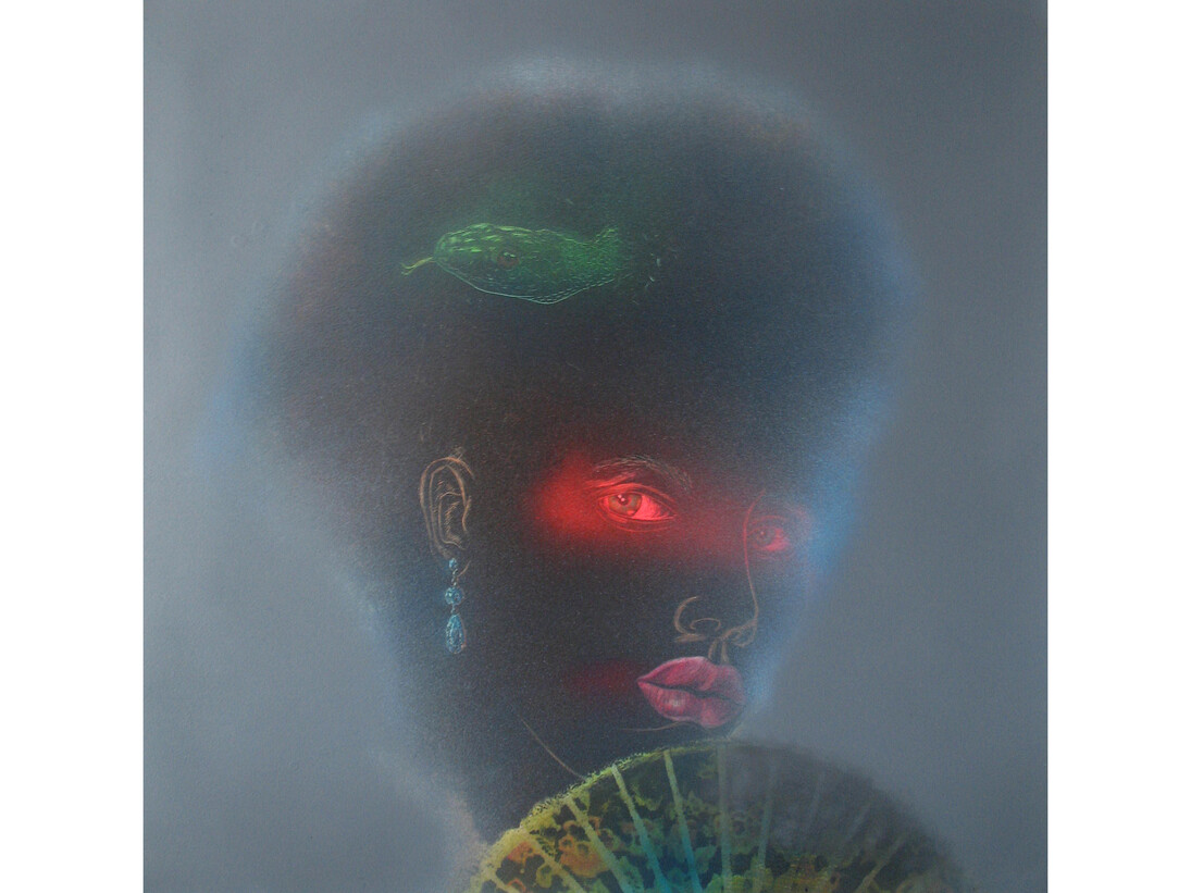 Renee Stout, Spirit of Marie Laveau. (2009-2015). Colored pencil, varnish and spray paint on lithograph. 21 x 21 in. © Courtesy of Accola Griefen