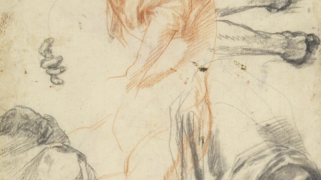 Andrea del Sarto (1486–1530) Studies of Arms, Legs, Hands, and Drapery (detail), ca. 1522 Red and black chalks 10 3/16 x 7 15/16 inches Galleria degli Uffizi, Gabinetto Disegni e Stampe, Florence, by permission of the Ministero dei beni e delle attività culturali e del turismo