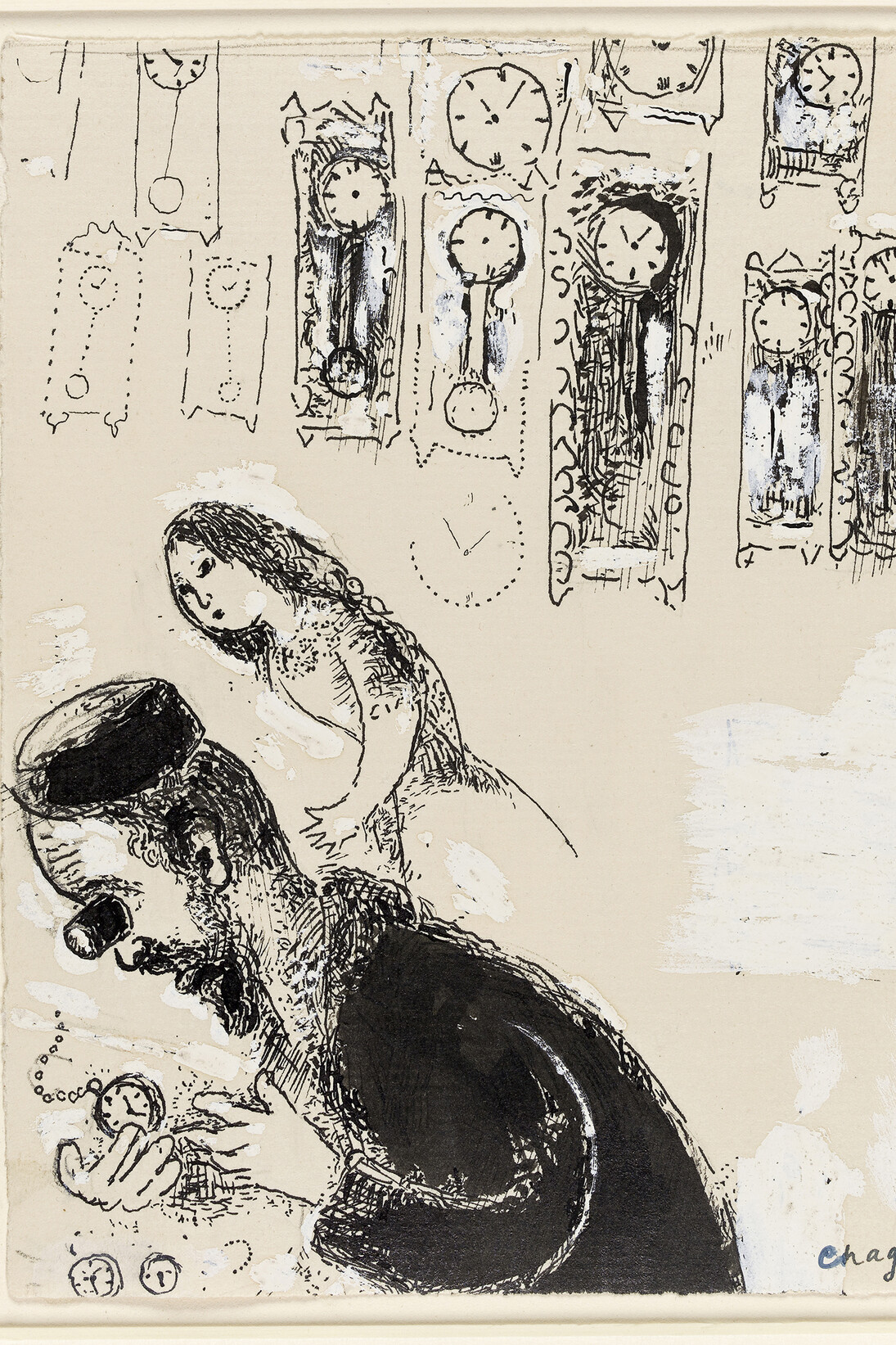 Marc Chagall, The Watchmaker, From My Notebooks – India ink, wash and gouache on paper, 1947, 15,8 x 12 cm, Gift from Ida Chagall, Paris, © Chagall ® by SIAE 2015