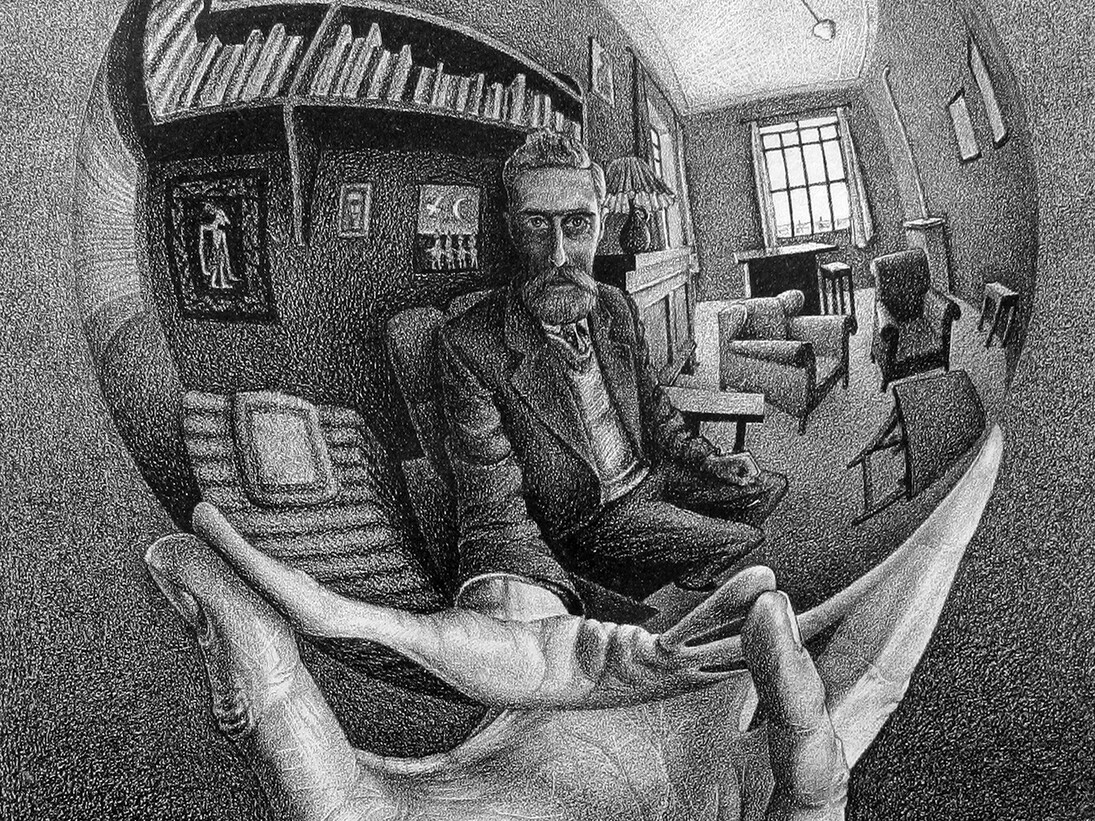 Maurits Cornelis Escher, Mano con sfera riflettente, 1935, litografia 31x21,3 cm M.C. Escher Foundation. All M.C. Escher works © 2014 The M.C. Escher Company. All rights reserved