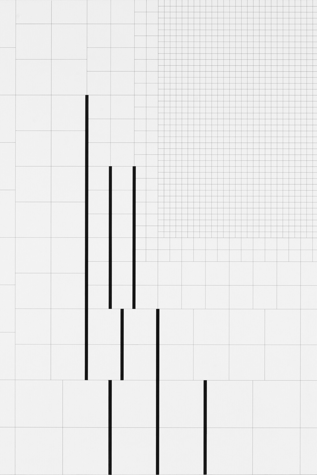 Attila Kovacs, Frame of Reference A4-B8, 1973-76, plus three metalines in position dependence 3-1980-84, 2011 triptych 2 acrylic and canvas mounted on wooden board, 60x60cm