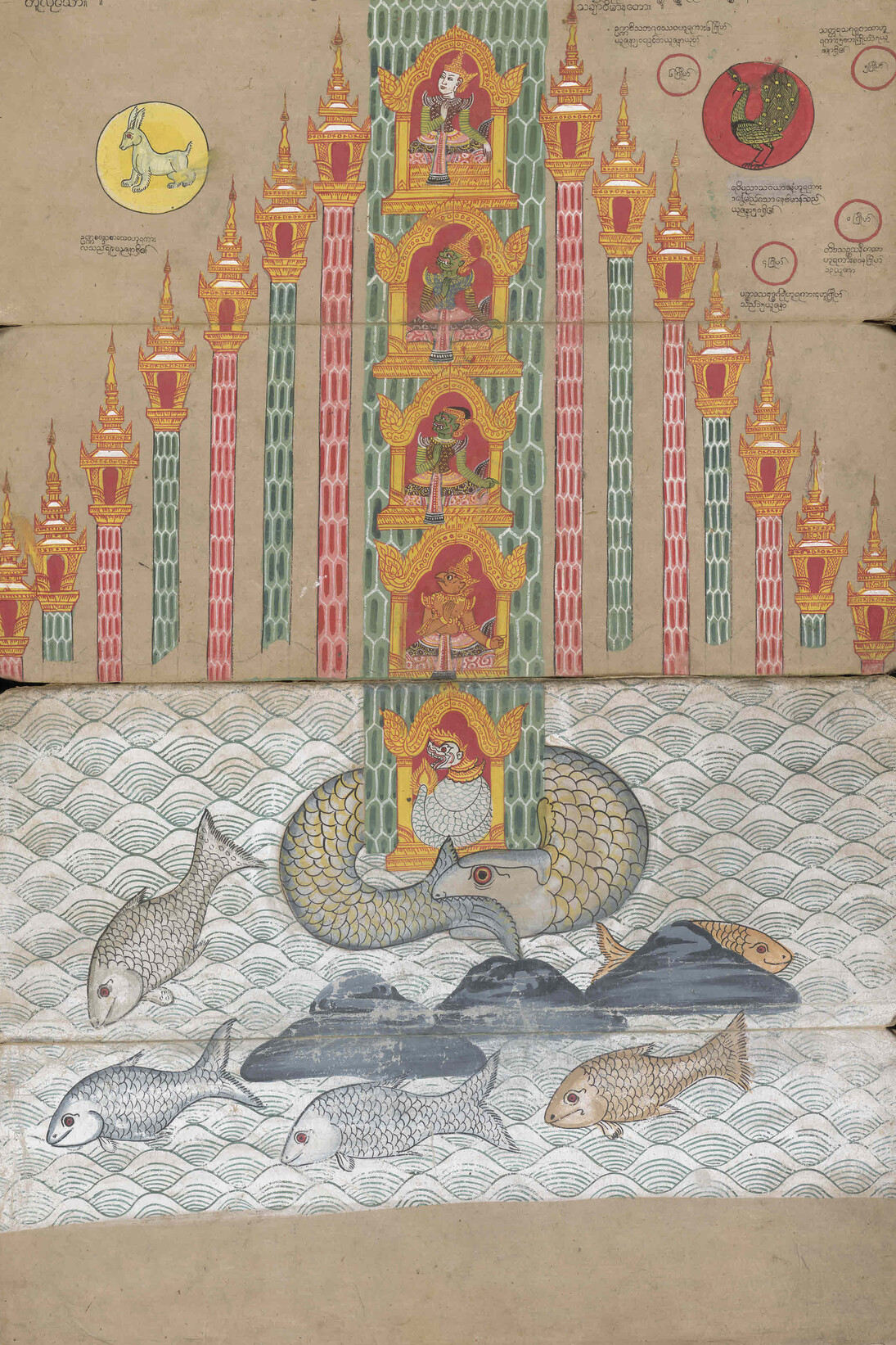 Detail from: A cosmology manuscript, Late 1800s, Burma/Myanmar, Pigment on mulberry paper,  Funded by the Brooke Sewell Permanent Fund © The Trustees of the British Museum.