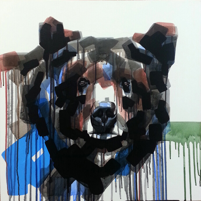 Chad Hasegawa, Big Blue, Acrylic on wood panel, 24″ x 24″